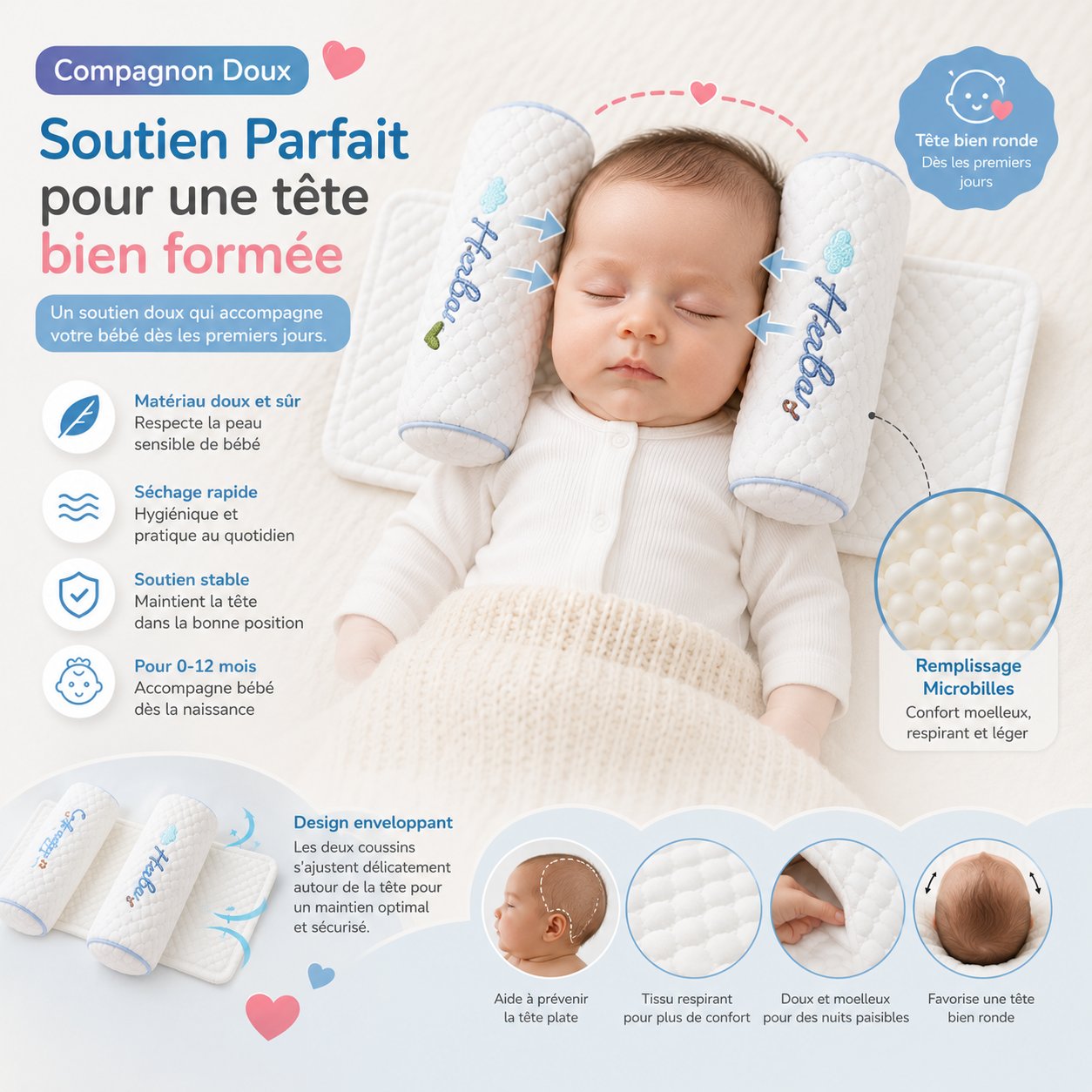 MommyDream™ — Coussin anti-tête plate ajustable pour bébé
